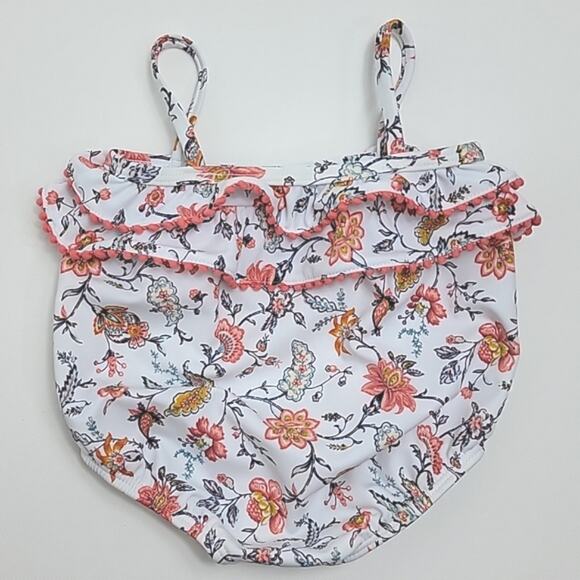 Janie and Jack Ruffled Floral Print White and Pink One Piece‎ Swimsuit Baby 3-6M - Picture 2 of 10
